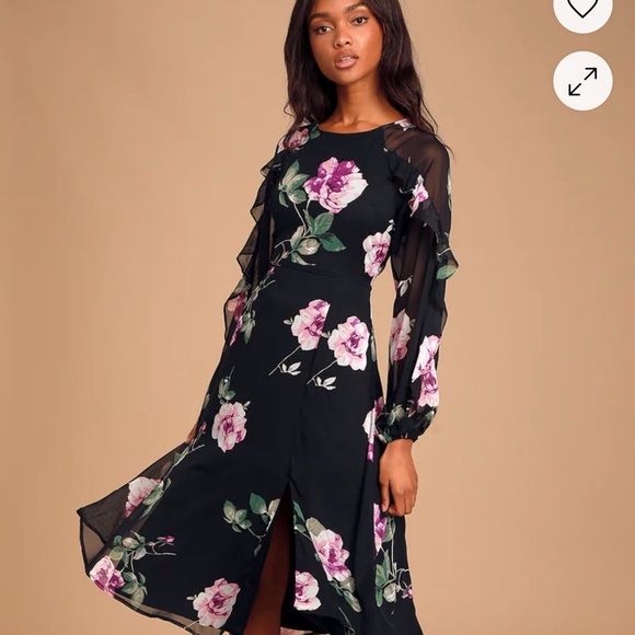 Lulus Dresses & Skirts - Lulus Once and Flor-All Black Floral Print Long Sleeve Midi Dress small nwt new